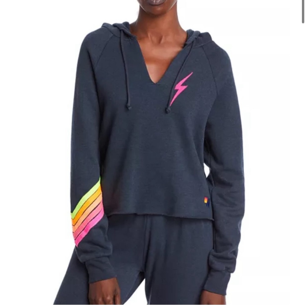 Aviator Nation cropped v neck hoodie